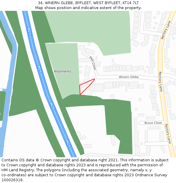 34, WINERN GLEBE, BYFLEET, WEST BYFLEET, KT14 7LT: Location map and indicative extent of plot