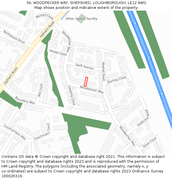 34, WOODPECKER WAY, SHEPSHED, LOUGHBOROUGH, LE12 9WG: Location map and indicative extent of plot