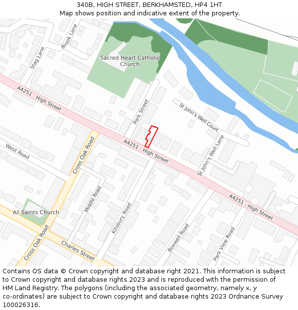 340B, HIGH STREET, BERKHAMSTED, HP4 1HT: Location map and indicative extent of plot