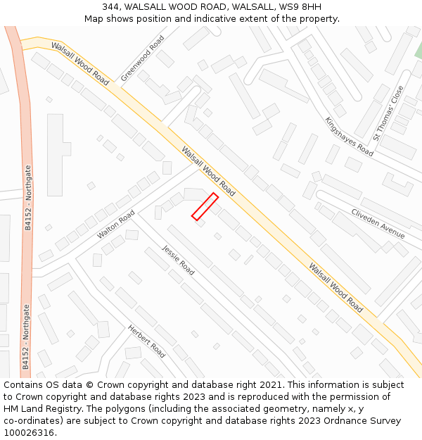 344, WALSALL WOOD ROAD, WALSALL, WS9 8HH: Location map and indicative extent of plot