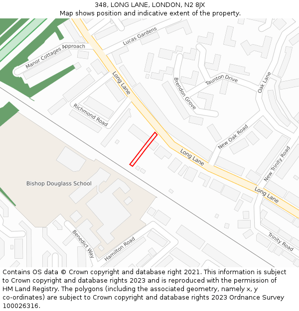 348, LONG LANE, LONDON, N2 8JX: Location map and indicative extent of plot
