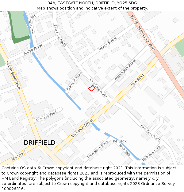 34A, EASTGATE NORTH, DRIFFIELD, YO25 6DG: Location map and indicative extent of plot