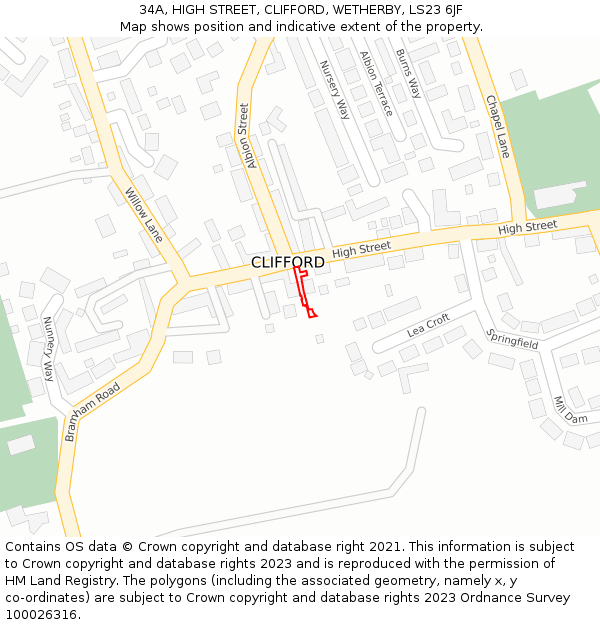 34A, HIGH STREET, CLIFFORD, WETHERBY, LS23 6JF: Location map and indicative extent of plot