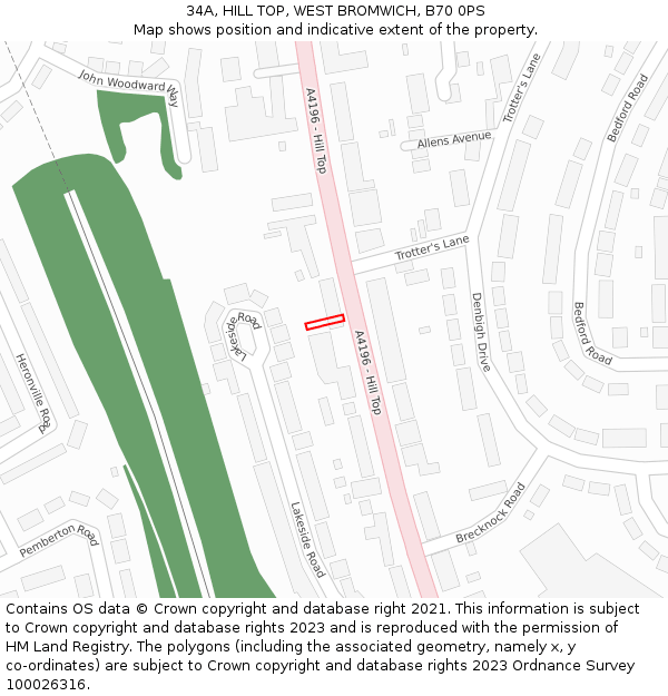 34A, HILL TOP, WEST BROMWICH, B70 0PS: Location map and indicative extent of plot