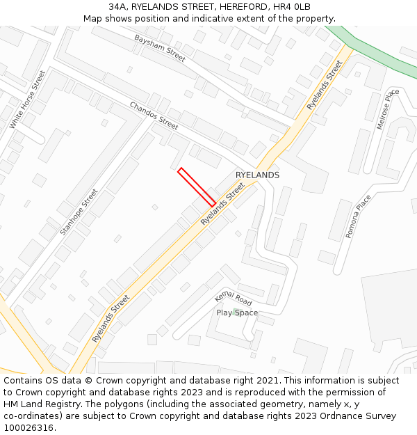 34A, RYELANDS STREET, HEREFORD, HR4 0LB: Location map and indicative extent of plot