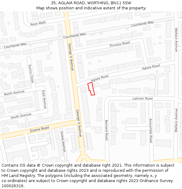 35, AGLAIA ROAD, WORTHING, BN11 5SW: Location map and indicative extent of plot