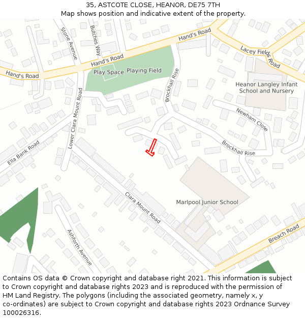 35, ASTCOTE CLOSE, HEANOR, DE75 7TH: Location map and indicative extent of plot
