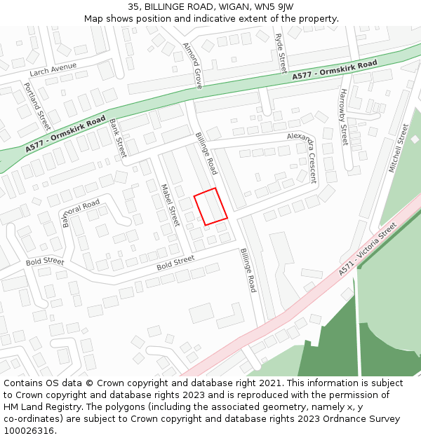 35, BILLINGE ROAD, WIGAN, WN5 9JW: Location map and indicative extent of plot