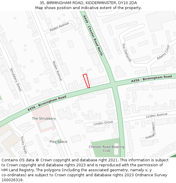 35, BIRMINGHAM ROAD, KIDDERMINSTER, DY10 2DA: Location map and indicative extent of plot