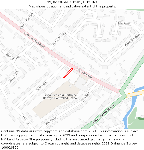 35, BORTHYN, RUTHIN, LL15 1NT: Location map and indicative extent of plot