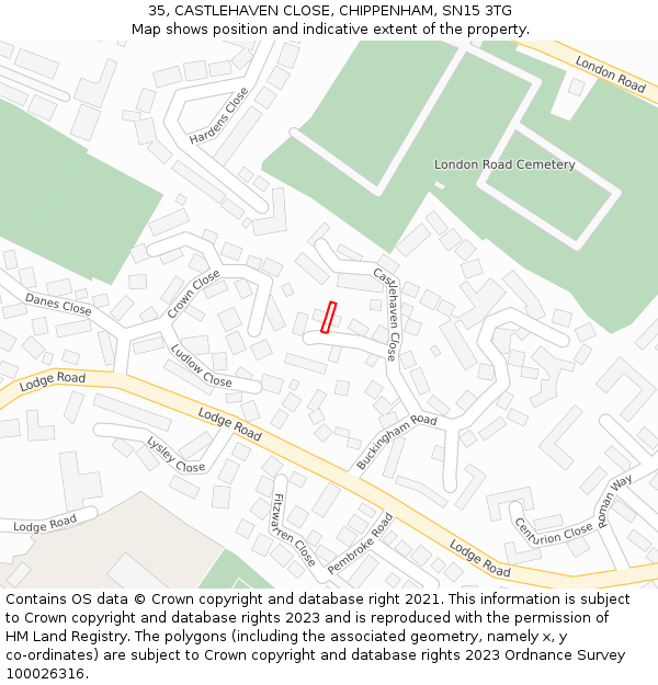 35, CASTLEHAVEN CLOSE, CHIPPENHAM, SN15 3TG: Location map and indicative extent of plot