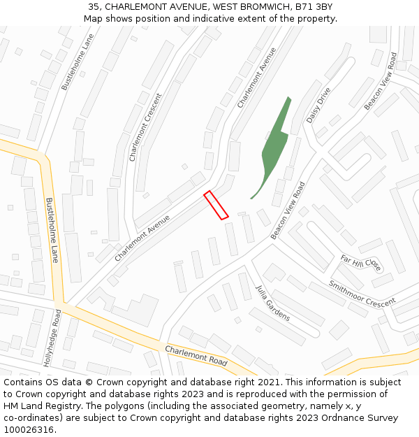 35, CHARLEMONT AVENUE, WEST BROMWICH, B71 3BY: Location map and indicative extent of plot