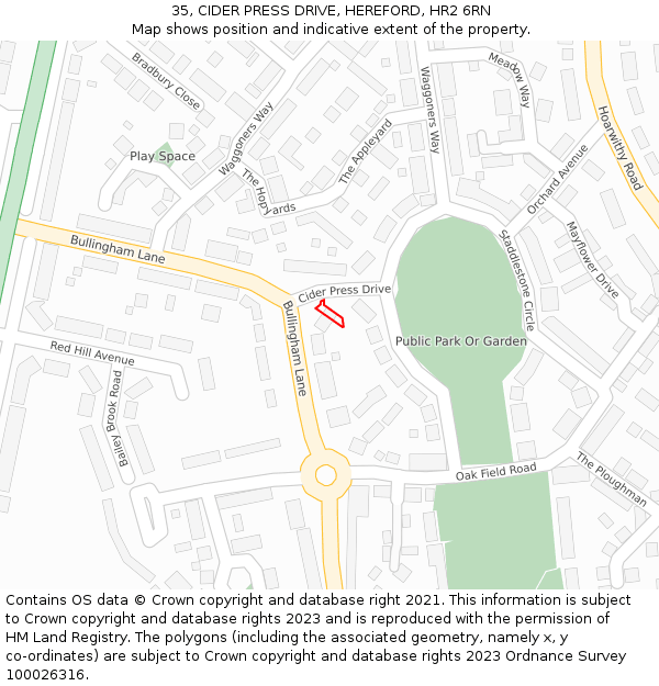 35, CIDER PRESS DRIVE, HEREFORD, HR2 6RN: Location map and indicative extent of plot