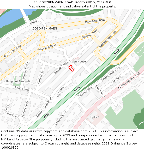35, COEDPENMAEN ROAD, PONTYPRIDD, CF37 4LP: Location map and indicative extent of plot