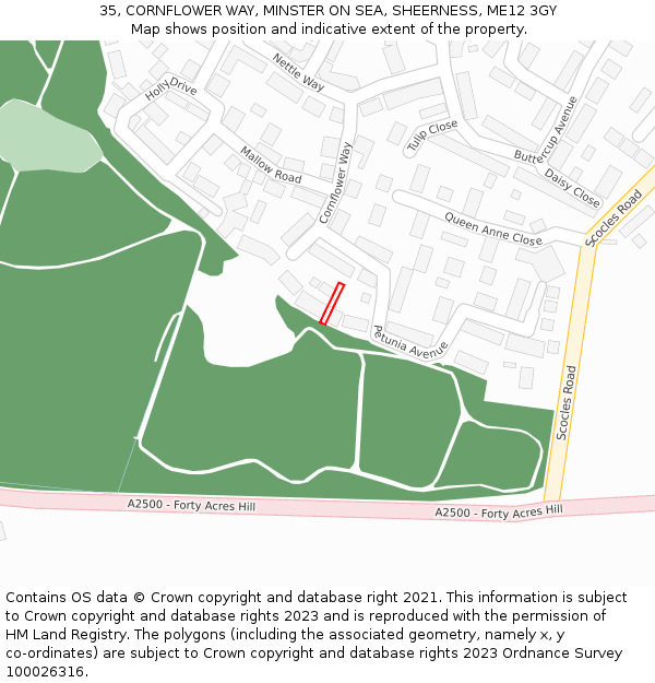 35, CORNFLOWER WAY, MINSTER ON SEA, SHEERNESS, ME12 3GY: Location map and indicative extent of plot