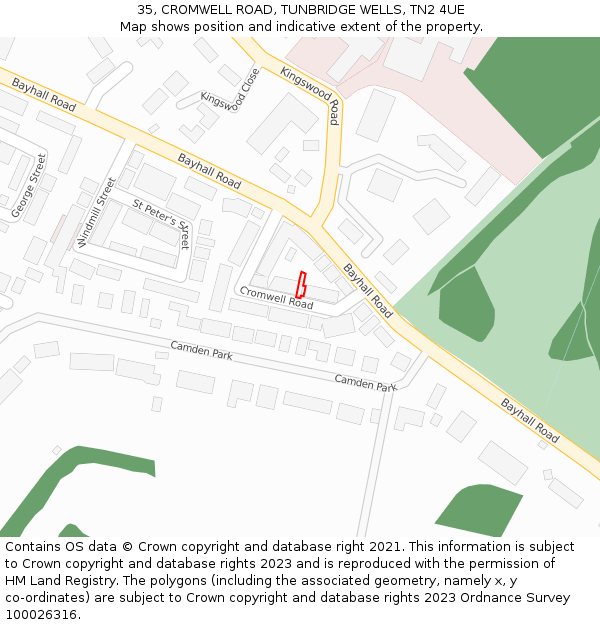 35, CROMWELL ROAD, TUNBRIDGE WELLS, TN2 4UE: Location map and indicative extent of plot