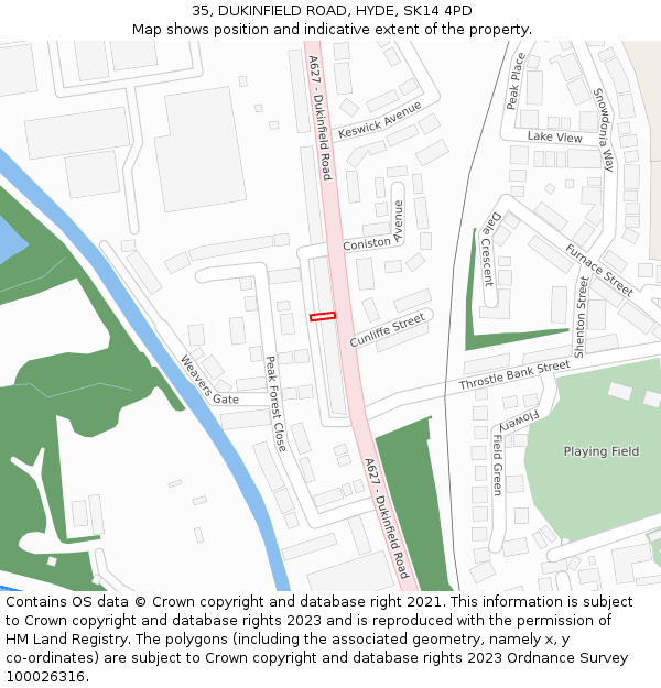 35, DUKINFIELD ROAD, HYDE, SK14 4PD: Location map and indicative extent of plot