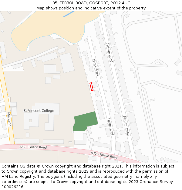 35, FERROL ROAD, GOSPORT, PO12 4UG: Location map and indicative extent of plot