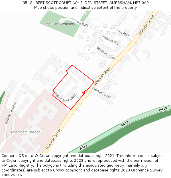 35, GILBERT SCOTT COURT, WHIELDEN STREET, AMERSHAM, HP7 0AP: Location map and indicative extent of plot