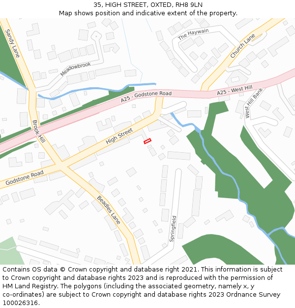 35, HIGH STREET, OXTED, RH8 9LN: Location map and indicative extent of plot
