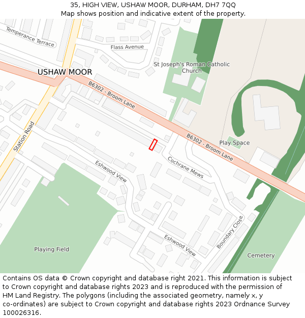 35, HIGH VIEW, USHAW MOOR, DURHAM, DH7 7QQ: Location map and indicative extent of plot