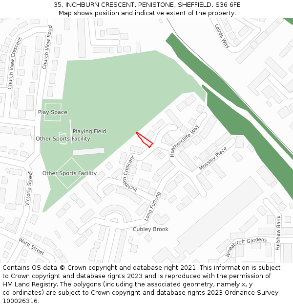 35, INCHBURN CRESCENT, PENISTONE, SHEFFIELD, S36 6FE: Location map and indicative extent of plot