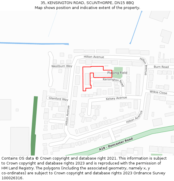 35, KENSINGTON ROAD, SCUNTHORPE, DN15 8BQ: Location map and indicative extent of plot