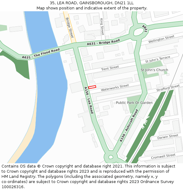 35, LEA ROAD, GAINSBOROUGH, DN21 1LL: Location map and indicative extent of plot