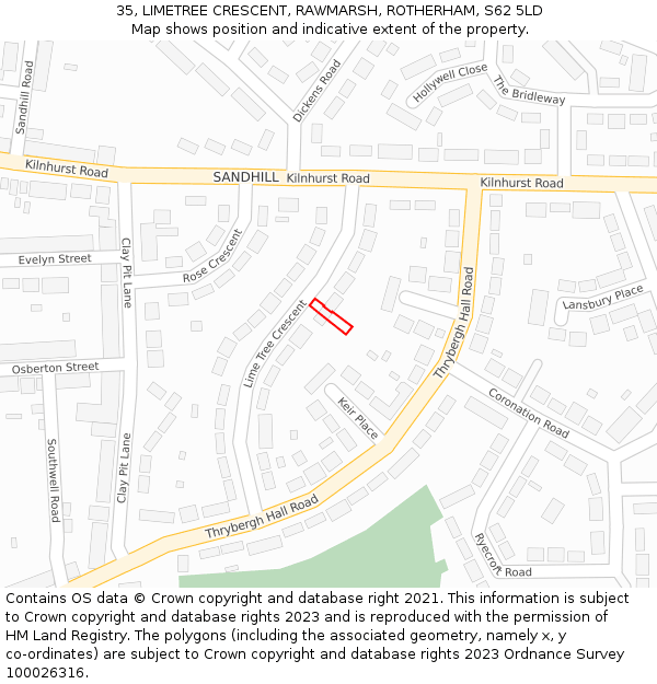 35, LIMETREE CRESCENT, RAWMARSH, ROTHERHAM, S62 5LD: Location map and indicative extent of plot