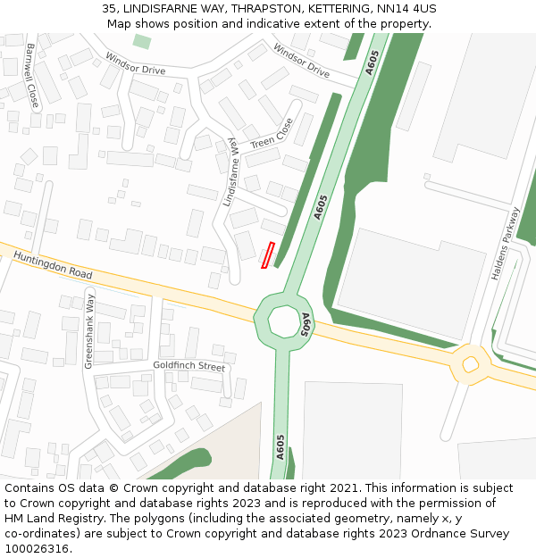 35, LINDISFARNE WAY, THRAPSTON, KETTERING, NN14 4US: Location map and indicative extent of plot