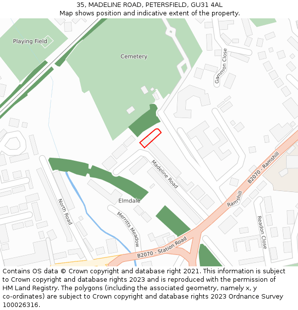 35, MADELINE ROAD, PETERSFIELD, GU31 4AL: Location map and indicative extent of plot