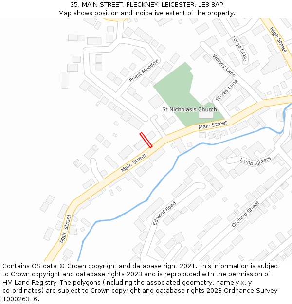 35, MAIN STREET, FLECKNEY, LEICESTER, LE8 8AP: Location map and indicative extent of plot