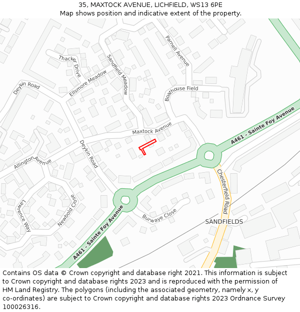 35, MAXTOCK AVENUE, LICHFIELD, WS13 6PE: Location map and indicative extent of plot
