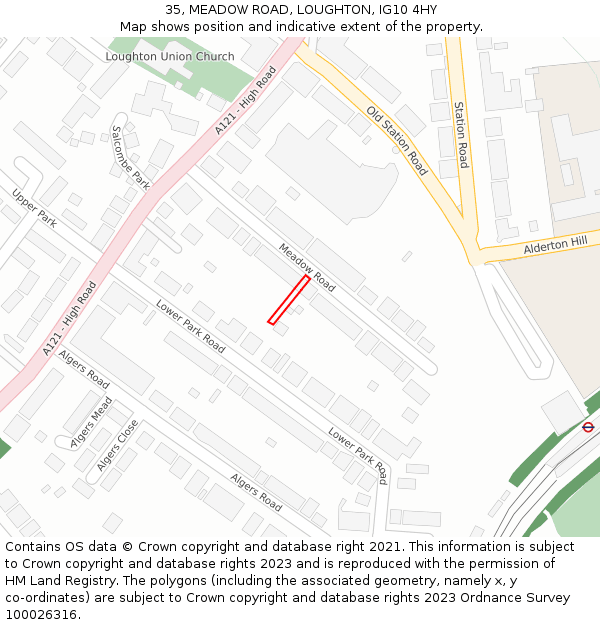 35, MEADOW ROAD, LOUGHTON, IG10 4HY: Location map and indicative extent of plot