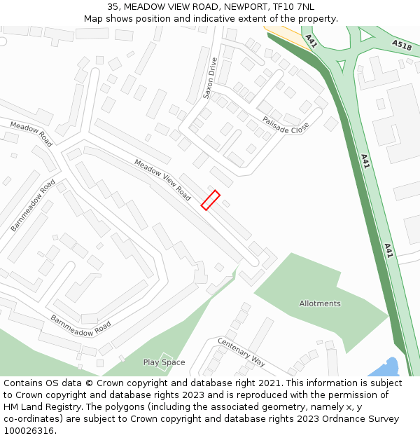 35, MEADOW VIEW ROAD, NEWPORT, TF10 7NL: Location map and indicative extent of plot