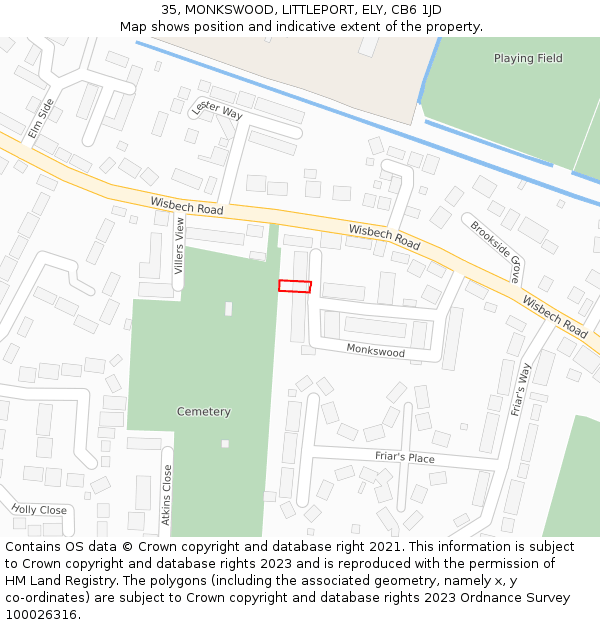 35, MONKSWOOD, LITTLEPORT, ELY, CB6 1JD: Location map and indicative extent of plot