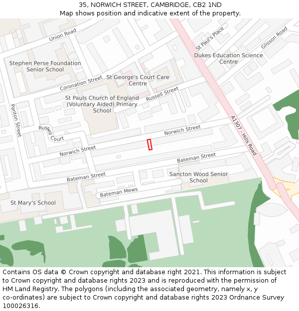 35, NORWICH STREET, CAMBRIDGE, CB2 1ND: Location map and indicative extent of plot