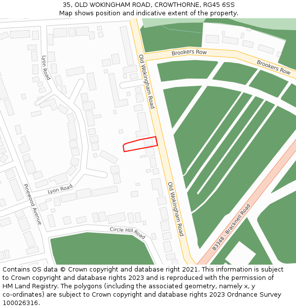 35, OLD WOKINGHAM ROAD, CROWTHORNE, RG45 6SS: Location map and indicative extent of plot
