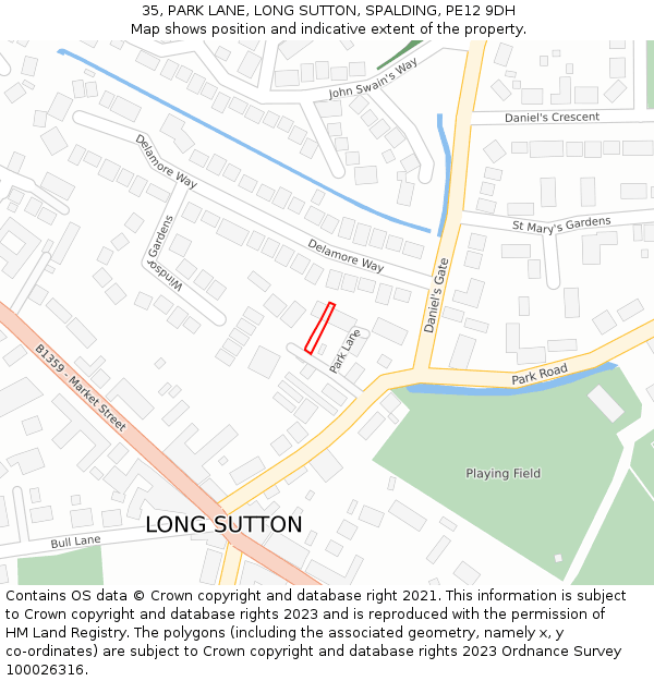 35, PARK LANE, LONG SUTTON, SPALDING, PE12 9DH: Location map and indicative extent of plot