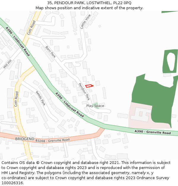 35, PENDOUR PARK, LOSTWITHIEL, PL22 0PQ: Location map and indicative extent of plot