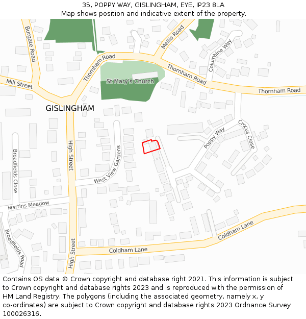 35, POPPY WAY, GISLINGHAM, EYE, IP23 8LA: Location map and indicative extent of plot