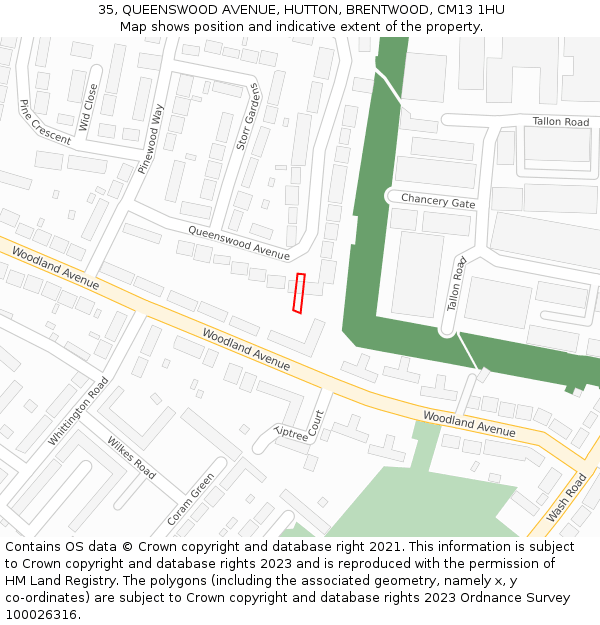 35, QUEENSWOOD AVENUE, HUTTON, BRENTWOOD, CM13 1HU: Location map and indicative extent of plot