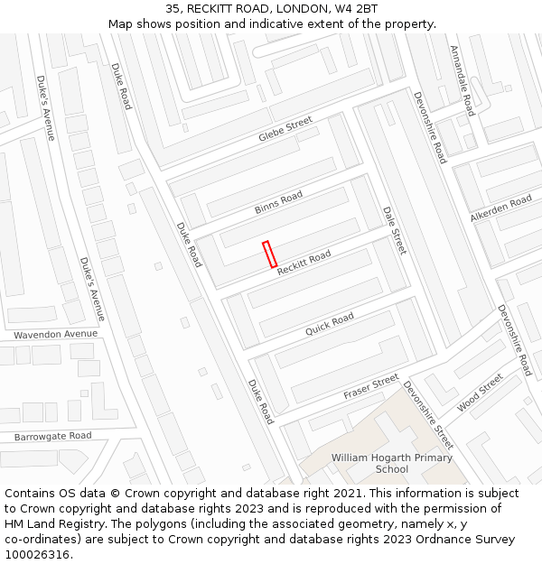 35, RECKITT ROAD, LONDON, W4 2BT: Location map and indicative extent of plot