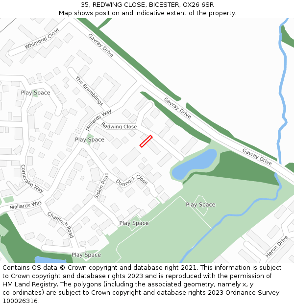 35, REDWING CLOSE, BICESTER, OX26 6SR: Location map and indicative extent of plot