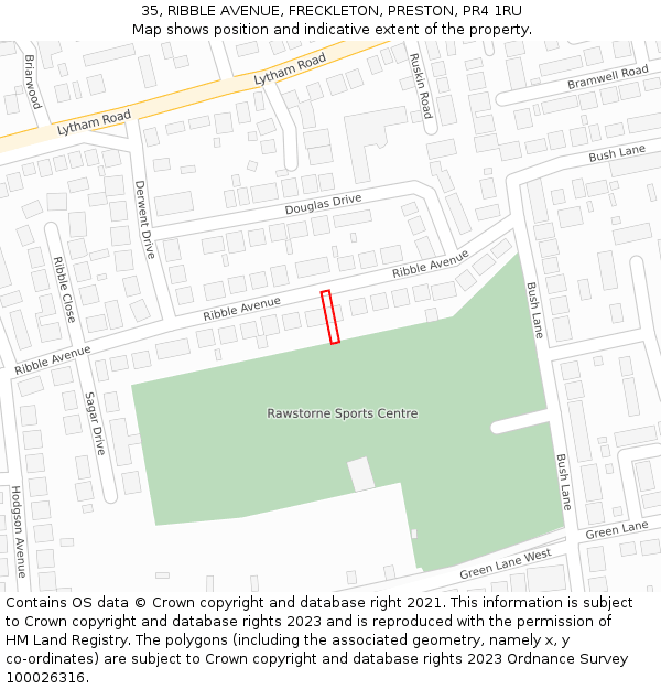 35, RIBBLE AVENUE, FRECKLETON, PRESTON, PR4 1RU: Location map and indicative extent of plot