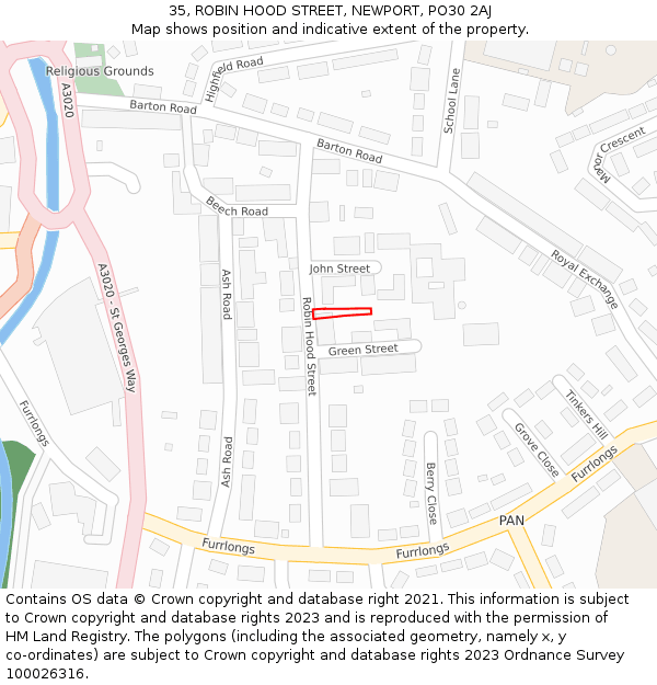 35, ROBIN HOOD STREET, NEWPORT, PO30 2AJ: Location map and indicative extent of plot