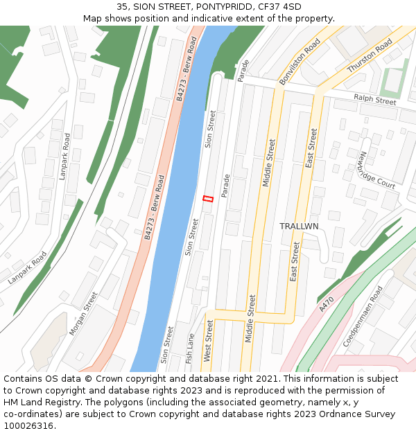 35, SION STREET, PONTYPRIDD, CF37 4SD: Location map and indicative extent of plot