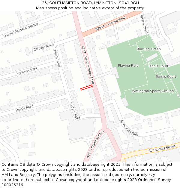 35, SOUTHAMPTON ROAD, LYMINGTON, SO41 9GH: Location map and indicative extent of plot