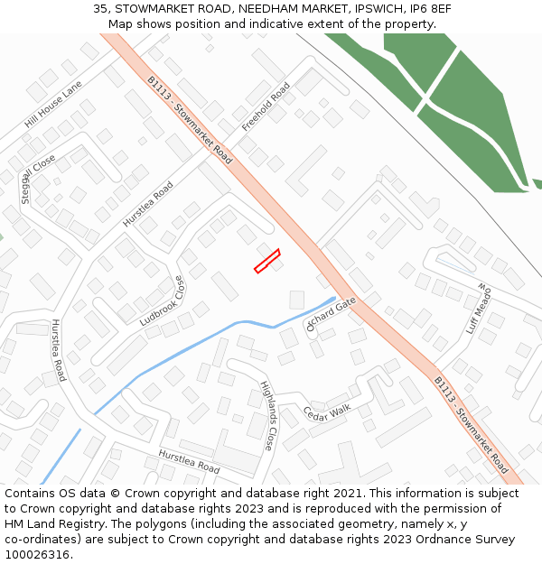 35, STOWMARKET ROAD, NEEDHAM MARKET, IPSWICH, IP6 8EF: Location map and indicative extent of plot