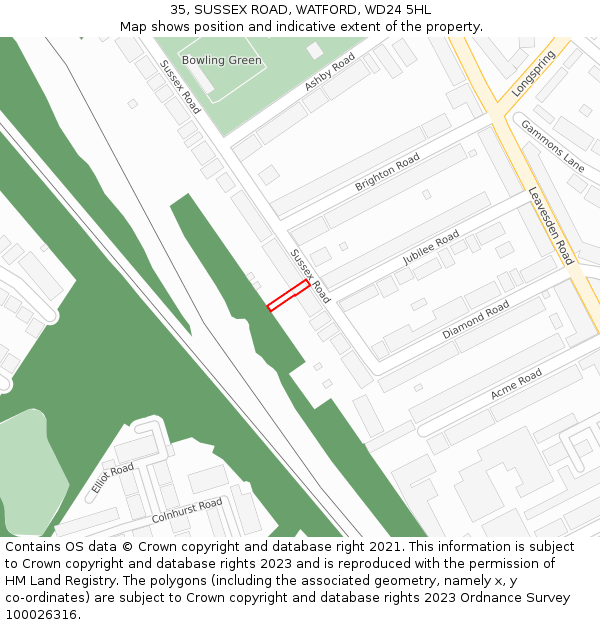 35, SUSSEX ROAD, WATFORD, WD24 5HL: Location map and indicative extent of plot